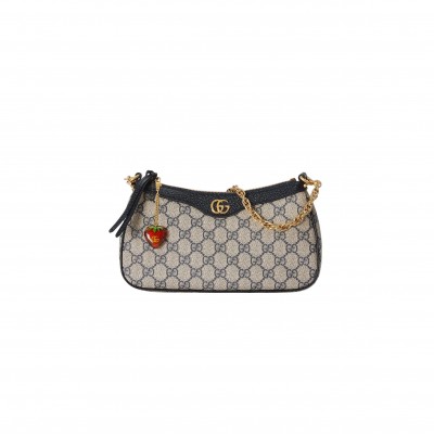 GUCCI OPHIDIA GG SMALL HANDBAG BEIGE BLUE 735132 (25*15.5*6cm)